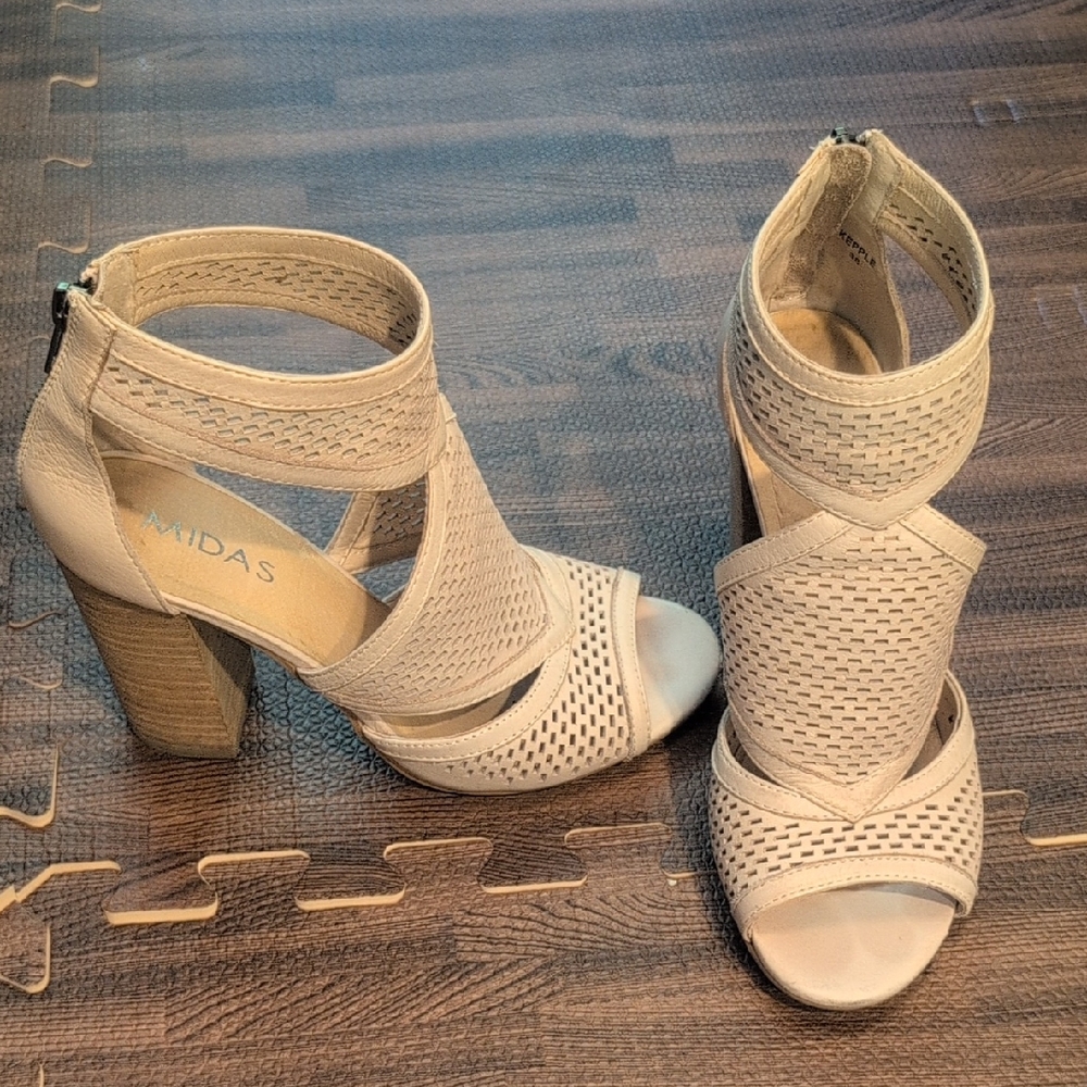 MIDAS Kepple Nude Heel Genuine Leather Wide Foot Size 7.5-8/38